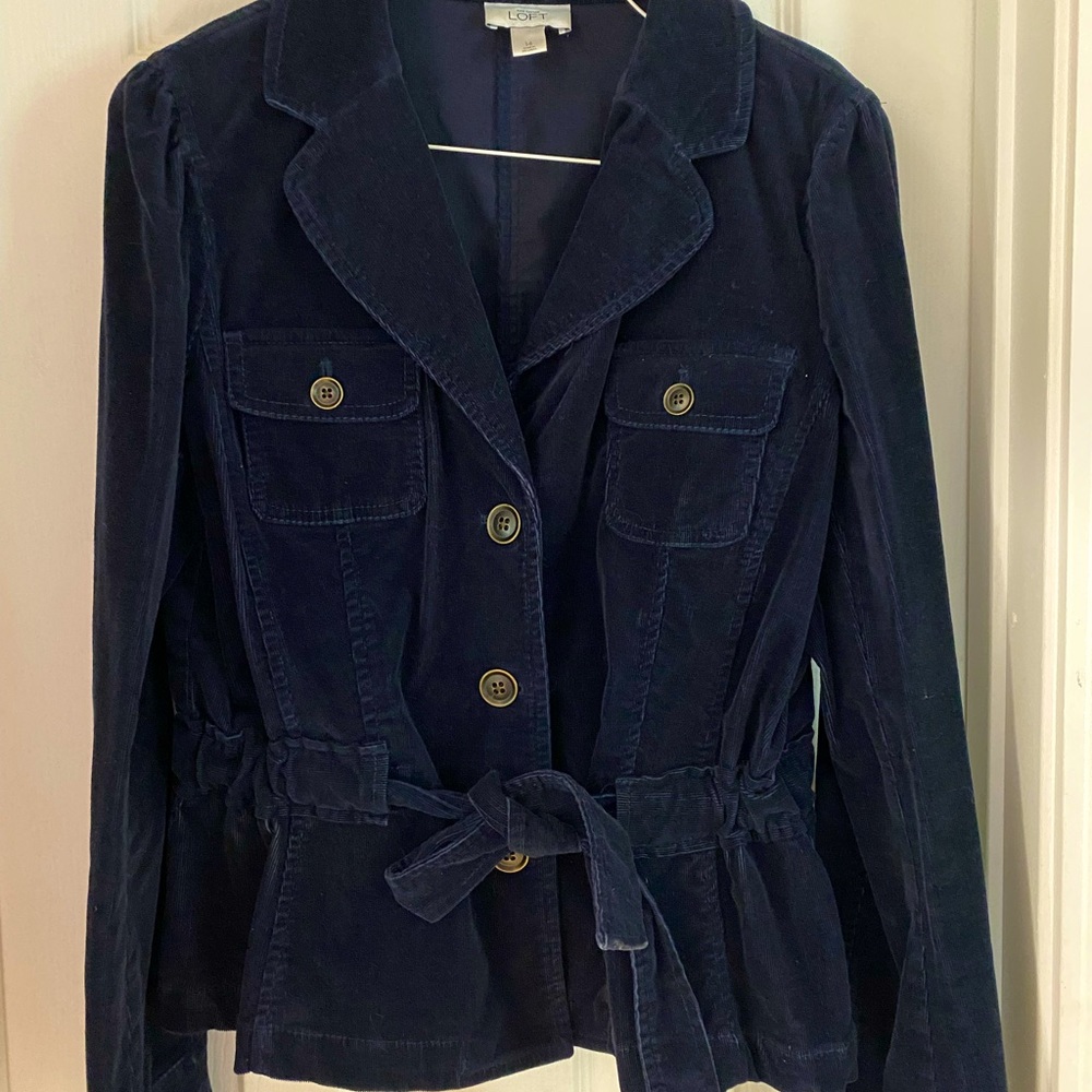 LOFT Navy Corduroy Belted Jacket size 14
